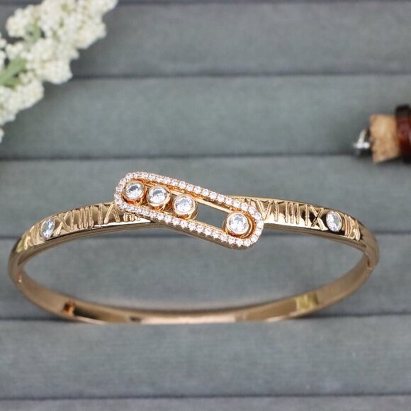 Rose Gold Roman Numeral Bangle with Crystal Bar, XPBL0571 - Picture 10 of 12